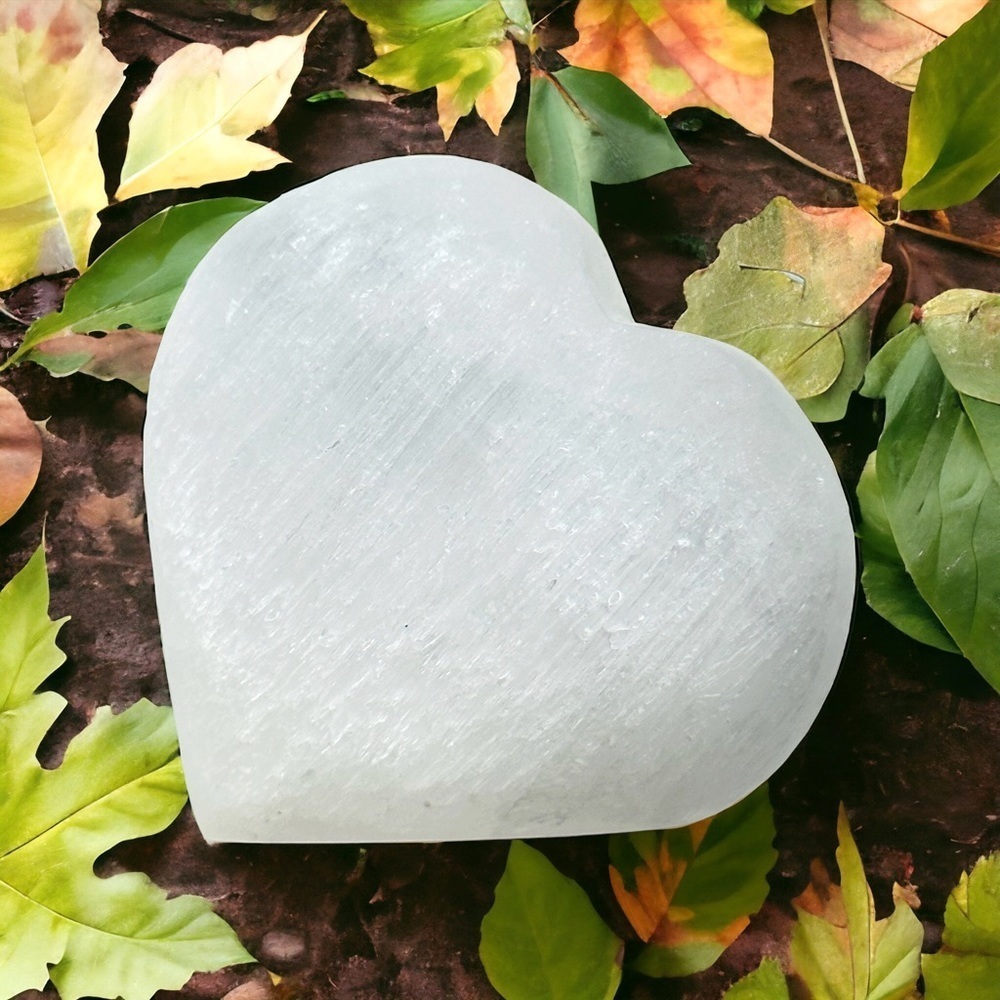 Selenite Heart Crystal Gemstone Palm Stone
